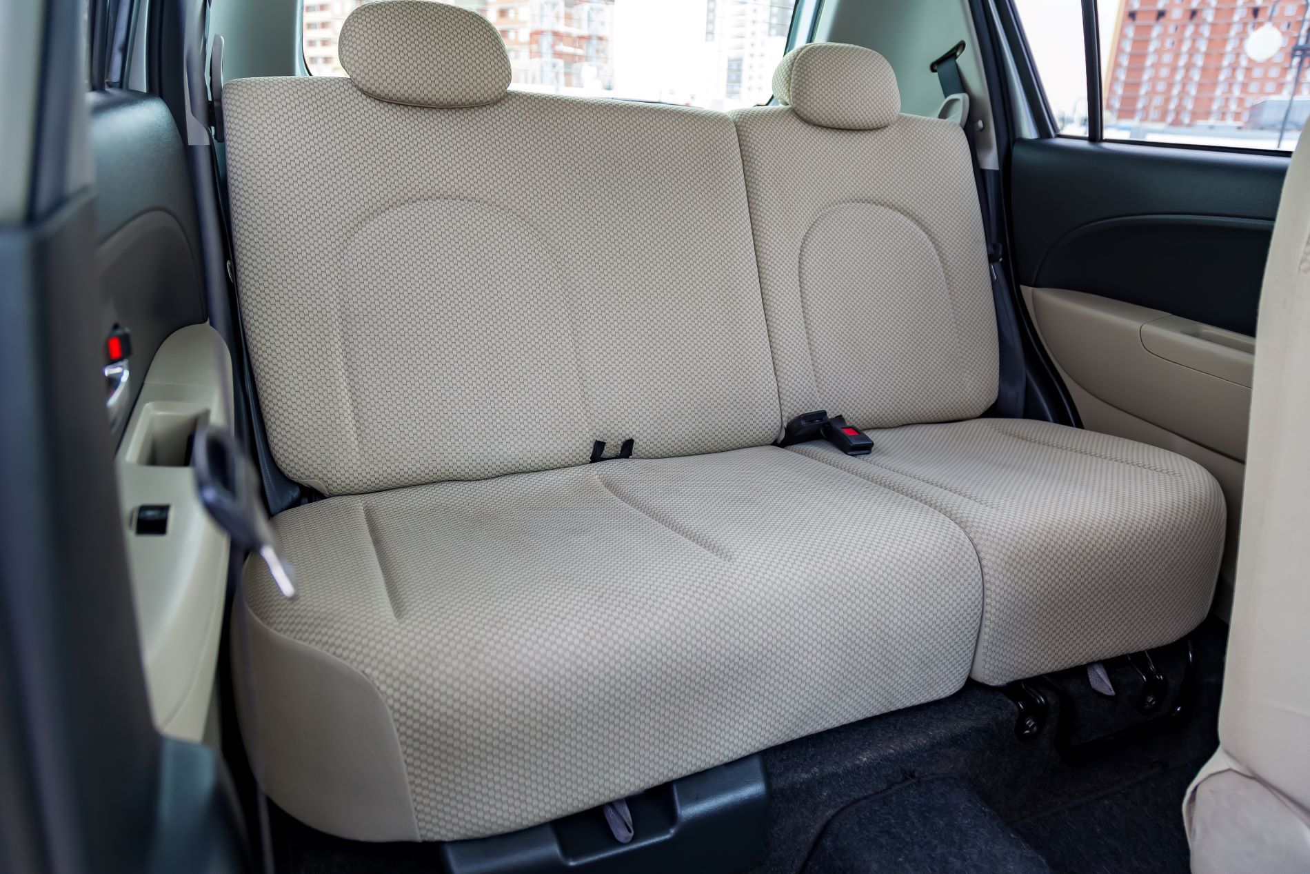 Cloth seats free of stains, no soda spills, a clean car interior, cleaning solutions has been applied to the stained area. 